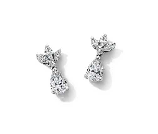 Pear-Shaped Drop Lab Grown Diamond Cluster Earrings 14K