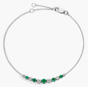 Emerald and Diamond Graduated Curve Bracelet in 14k White Gold