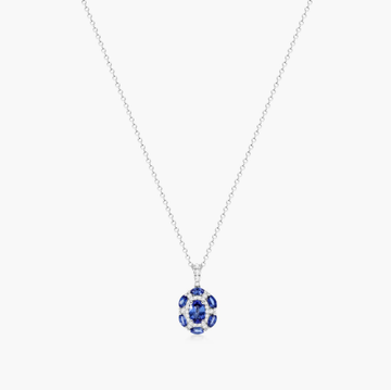 14K White Gold Imperial Sapphire and Diamond Necklace