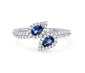 Pear Shape Sapphire and Diamond Bypass Ring 14K