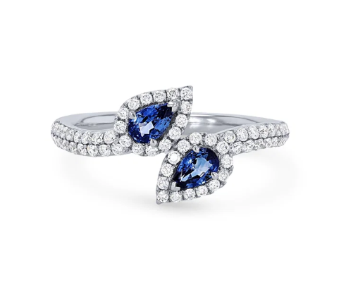 Pear Shape Sapphire and Diamond Bypass Ring 14K