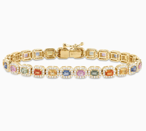 8.33 Carats Lab-grown Diamond and Multi Color Sapphire Bracelet