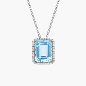Emerald Cut Aquamarine Pendant in 14K White Gold