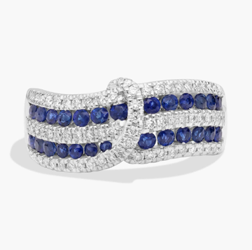 Sapphire and Diamond Crossover Ring in 14k White Gold