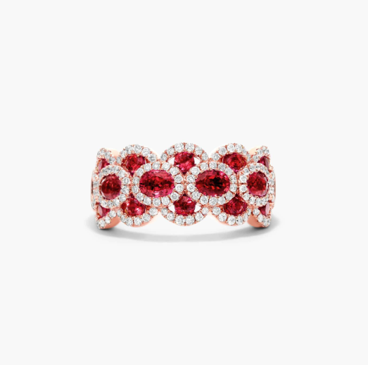 Wavy Ruby And Diamond Ring In 14K Rose Gold