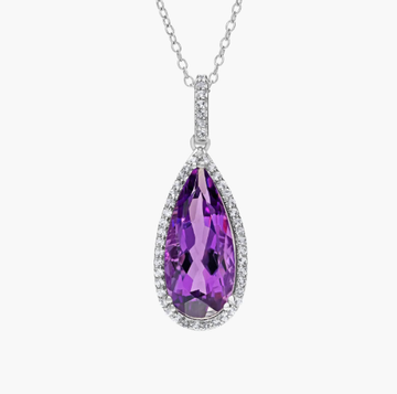 Pear Amethyst Pendant with White Topaz Halo in Sterling Silver (18x8mm)