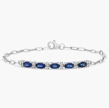 Diamond and Sapphire Paperclip Bracelet in 14K White Gold