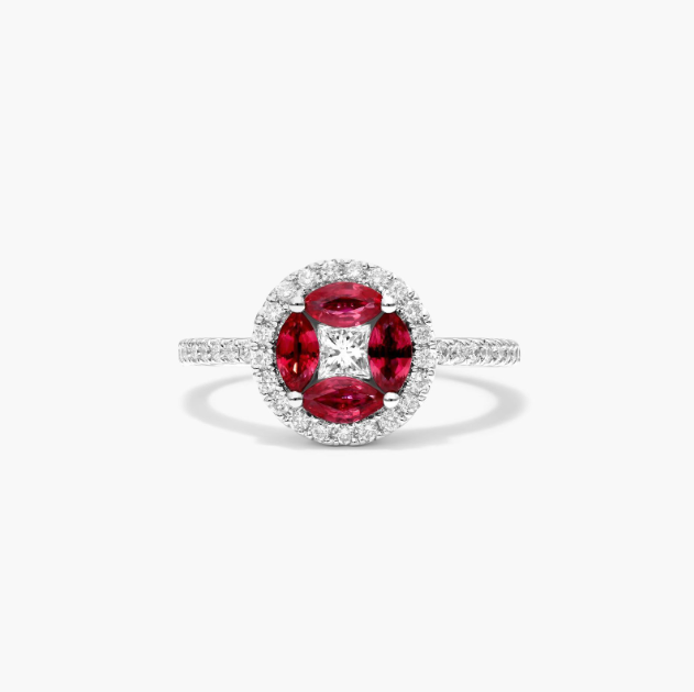 Marquise Ruby And Diamond Ring In 14K White Gold