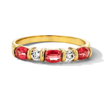 Oval Ruby Round Diamond Ring 14K