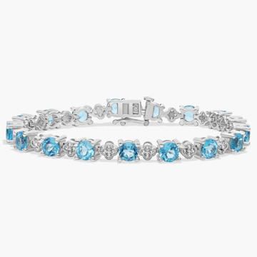 Blue and White Topaz Flower Bracelet in Sterling Silver