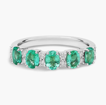 Emerald and Diamond Five-Stone Ring in 14k White Gold