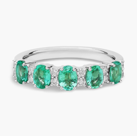 Emerald and Diamond Five-Stone Ring in 14k White Gold