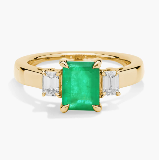Emerald Cut Emerald and Diamond Ring in 14k Yellow Gold (8x6mm)