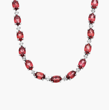 East-west Oval Garnet and White Topaz Fashion Eternity Necklace in Sterling Silver