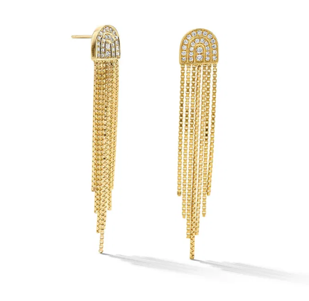 Diamond Arc Fringe Drop Earrings 14K