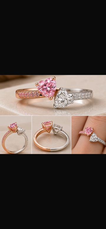 TY-2 ct pink heart diamond +2ct white heart diamond