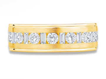 Melissa, yellow gold men ring 0.20ct  round, 0.10 ct beguettes, half eternity, size 11, need more 10k gold