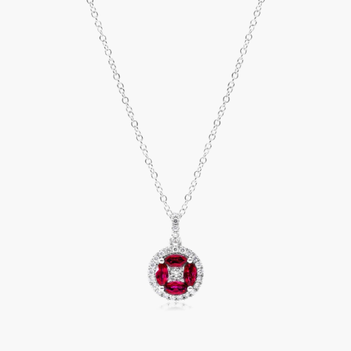 14K White Gold Marquise Ruby and Diamond Pendant