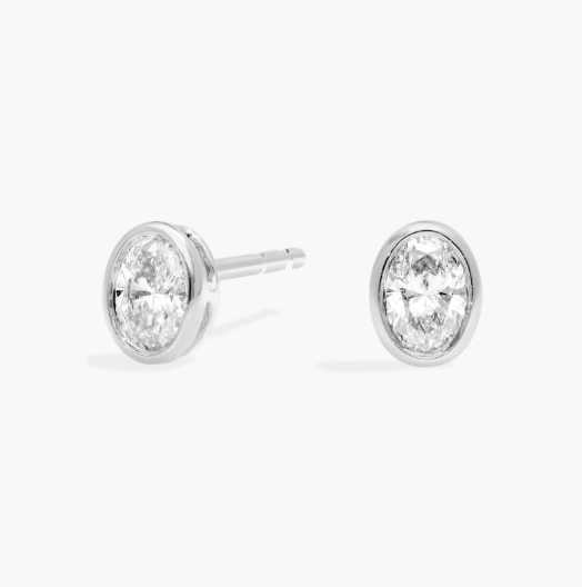 Bezel Diamond Stud Earrings With 0.25 CTW Oval Cut Diamonds in 14K White Gold