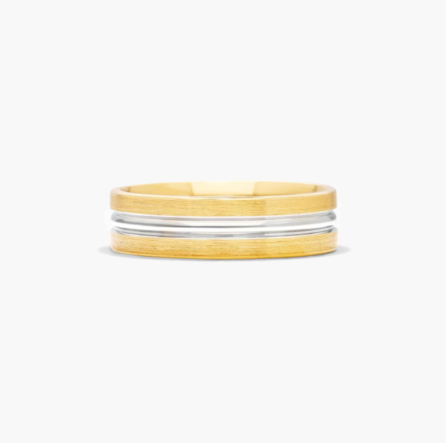 Grooved Men's Wedding Band In 14K Yellow And White Gold (6.00mm)