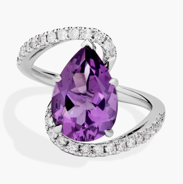 Pear Shaped Amethyst and Diamond Twist Band in 14k White Gold (12x8mm)