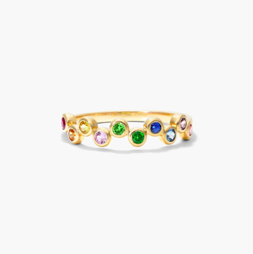 Rainbow Zig Zag Bubble Ring In 14K Yellow Gold by Brevani