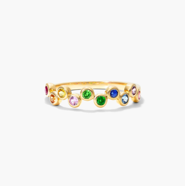 Rainbow Zig Zag Bubble Ring In 14K Yellow Gold by Brevani