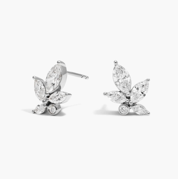 Cluster Stud Earrings With 1.75 CTW Round And Marquise Cut Lab-Grown Diamonds In 14K White Gold