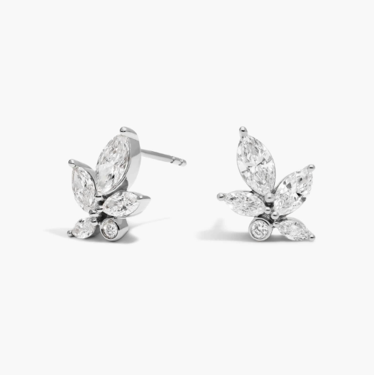 Cluster Stud Earrings With 1.75 CTW Round And Marquise Cut Lab-Grown Diamonds In 14K White Gold