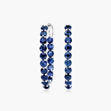 Trellis Sapphire Inside Out Oval Hoop Earrings In 14K White Gold