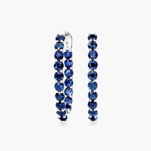 Trellis Sapphire Inside Out Oval Hoop Earrings In 14K White Gold