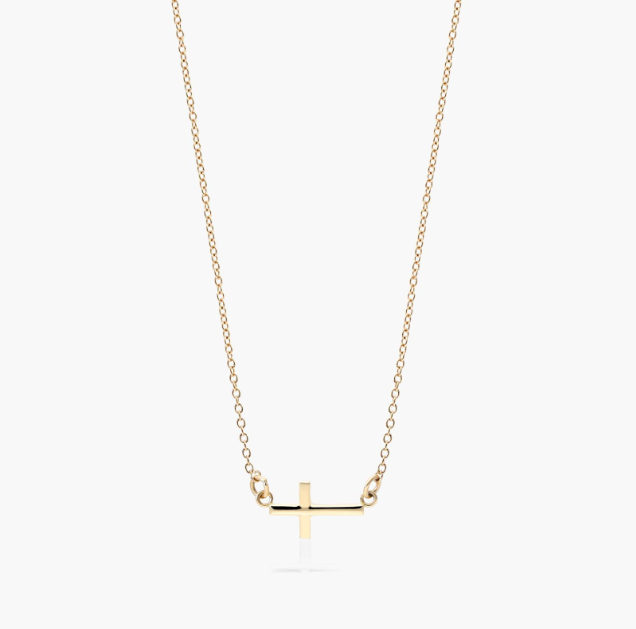 14K Yellow Gold Sideways Cross Necklace