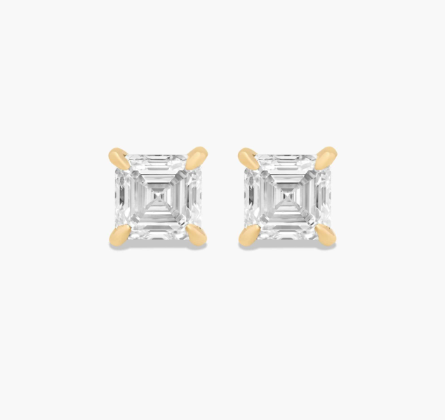 Asscher Cut 2 CTW Lab-Grown Diamond Stud Earrings In 14K Yellow Gold