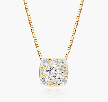 Cushion Shaped Composite Lab-Grown Diamond Necklace In 14K Yellow Gold