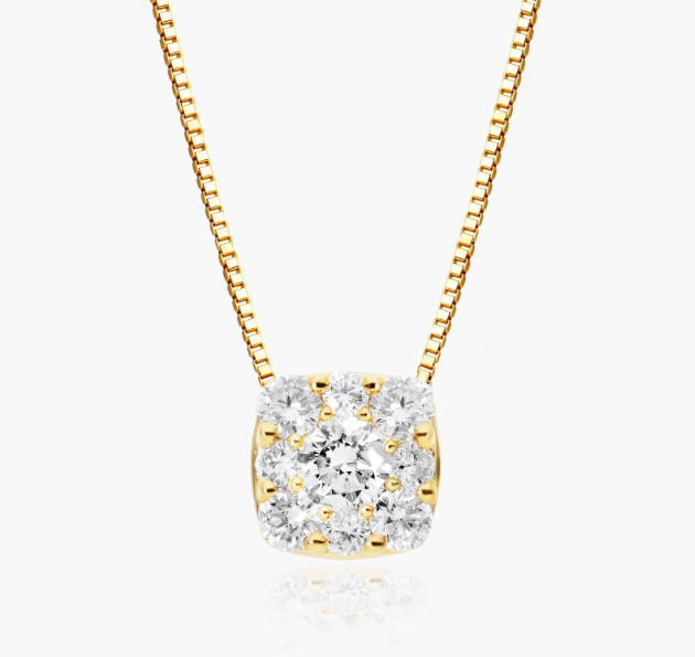 Cushion Shaped Composite Lab-Grown Diamond Necklace In 14K Yellow Gold