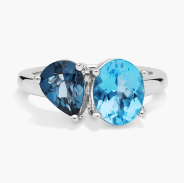 Swiss Blue Topaz and Blue Topaz Two Stone Toi Et Moi Ring in 14k White Gold