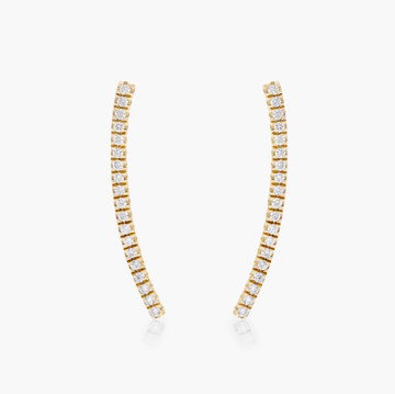 Curved Bar Diamond Climber Earrings In 14K Yellow Gold