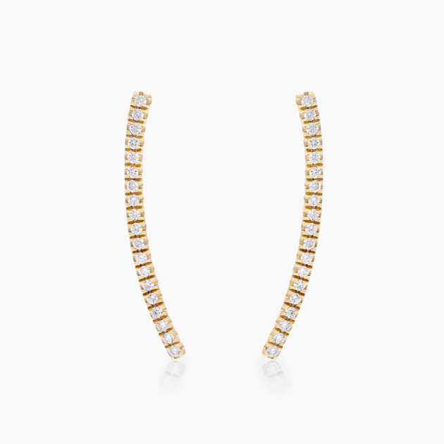 Curved Bar Diamond Climber Earrings In 14K Yellow Gold