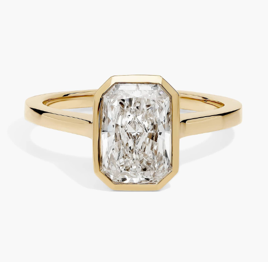 Lab Grown Radiant Diamond Bezel Ring in 18K Yellow Gold (2 Ct. Tw.)