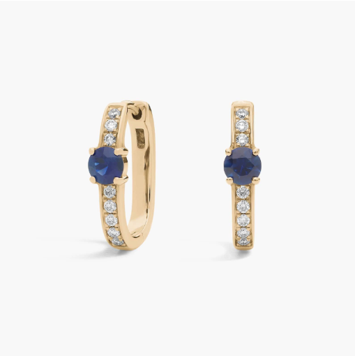 Front Facing Sapphire and Diamond Hoop Earrings in 14k Yellow Gold