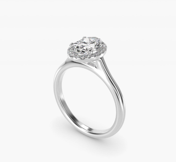 Pavé Diamond Halo Engagement Ring In 14K White Gold (Oval)