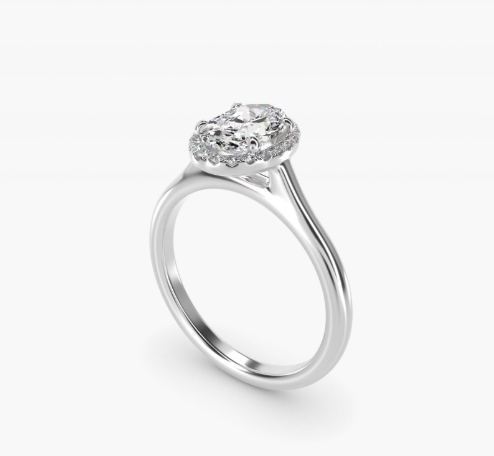 Pavé Diamond Halo Engagement Ring In 14K White Gold (Oval)