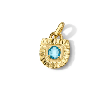 Blue Topaz Shield Sunburst Charm 14K