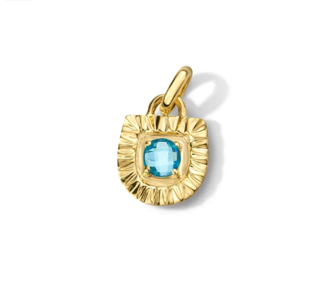 Blue Topaz Shield Sunburst Charm 14K