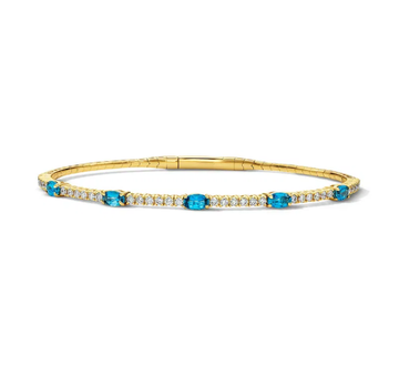 Diamond and London Blue Topaz Flexible Bangle Bracelet 14K