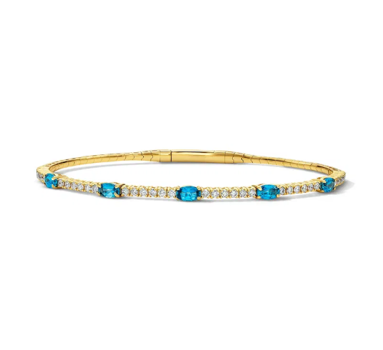 Diamond and London Blue Topaz Flexible Bangle Bracelet 14K