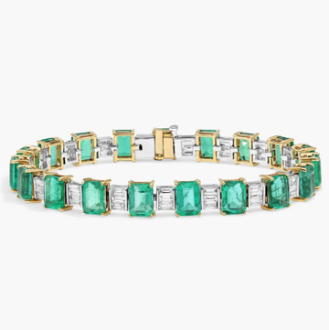 Extraordinary Collection: Emerald and Diamond Baguette Bracelet in 18k Yellow Gold