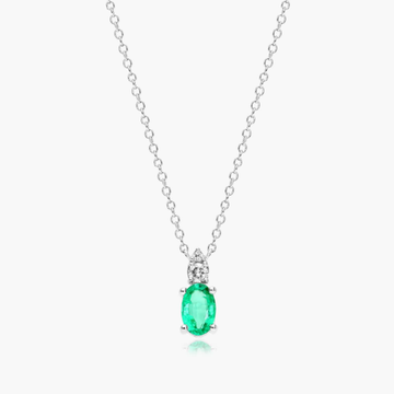 14K White Gold Emerald and Diamond Necklace