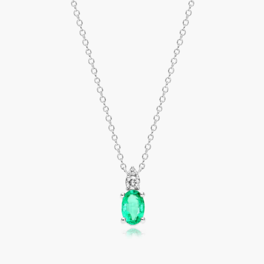 14K White Gold Emerald and Diamond Necklace