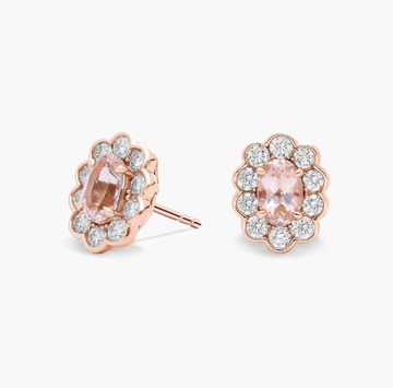 Morganite and Diamond Flower Earrings in 14k Rose Gold (6x4mm)